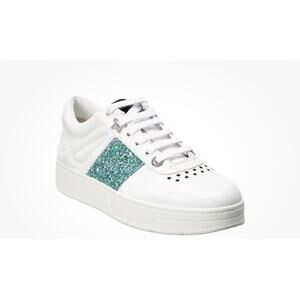 Jimmy Choo Hawaii Glitter Stripe Flatform Sneakers Size 37.5